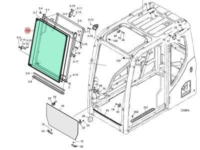 лобовое стекло, верхнее DOOSAN DX140LC-3, DX160LC-3, DX180LC-3 после 2010 г.в.  иллюстрация из каталога