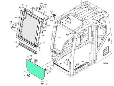лобовое стекло, нижнее DOOSAN DX420LC-3, DX4900LC-3, DX530LC-3 после 2010 г.в.  иллюстрация из каталога
