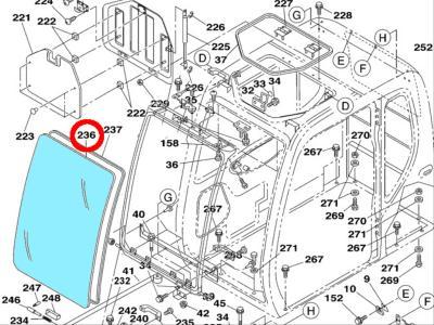 Лобовое стекло CASE CX 210, 230, 240, 290 экскаватор  иллюстрация из каталога