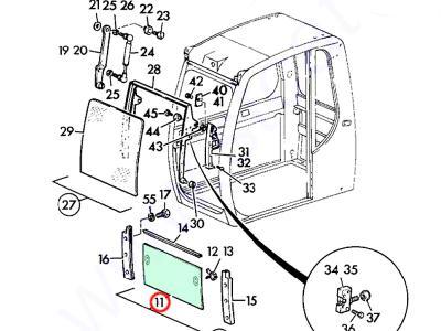 Нижнее лобовое стекло JCB JS 110,115,130,145,160,180,190 экскаватор  иллюстрация из каталога