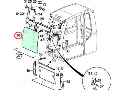 Верхнее лобовое стекло JCB JS 110,115,130,145,160,180,190 экскаватор  иллюстрация из каталога