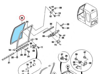 лобовое стекло верхнее HITACHI ZX110, ZX120, ZX130  иллюстрация из каталога