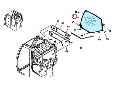 Правое боковое стекло кабины HITACHI ZX125, ZX135  иллюстрация из каталога