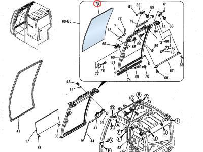лобовое стекло, верхнее HITACHI ZX 70, ZX 75  иллюстрация из каталога