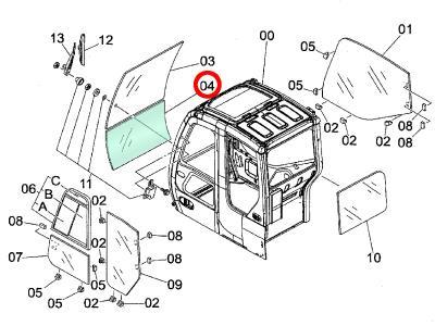 Нижнее лобовое стекло HITACHI ZX160, ZX180  иллюстрация из каталога